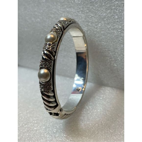 Brighton Textured Faux Mabe Pearl Tension Bangle - Picture 4 of 10